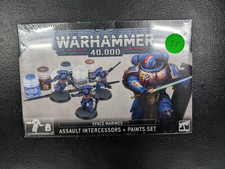 Warhammer Space Marines Assault Intercessors and Paints Set, 3 Miniatures, 40K