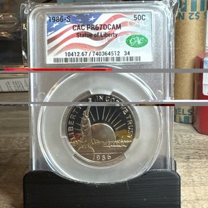 1986-S Statue of Liberty Half Dollar graded PR67 DCAM CAC America the Beautiful 