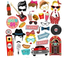 50s Photo Booth Props, 39pcs 50s Party Photo Props, 1950s Decorations