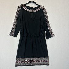 White House Black Market Dress Womens Medium Black Pink 3/4 Sleeve Keyhole Neck