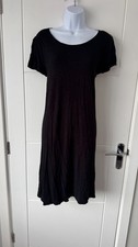 Boohoo Black Short Sleeve Jersey Swing Knee Length Casual Dress M UK 14 B78