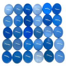 30 Pcs Natural Blue Chalcedony 11x9mm Oval Cabochon Loose Wholesale Gemstones