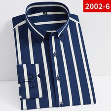 Mens Dress Shirts Long Sleeves Formal Slim Business Striped Casual Shirts Tops