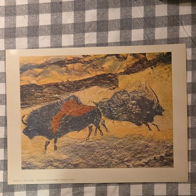 Two Bison Lascaux Prehistoric Art Print Montignac France Landscape Unframed