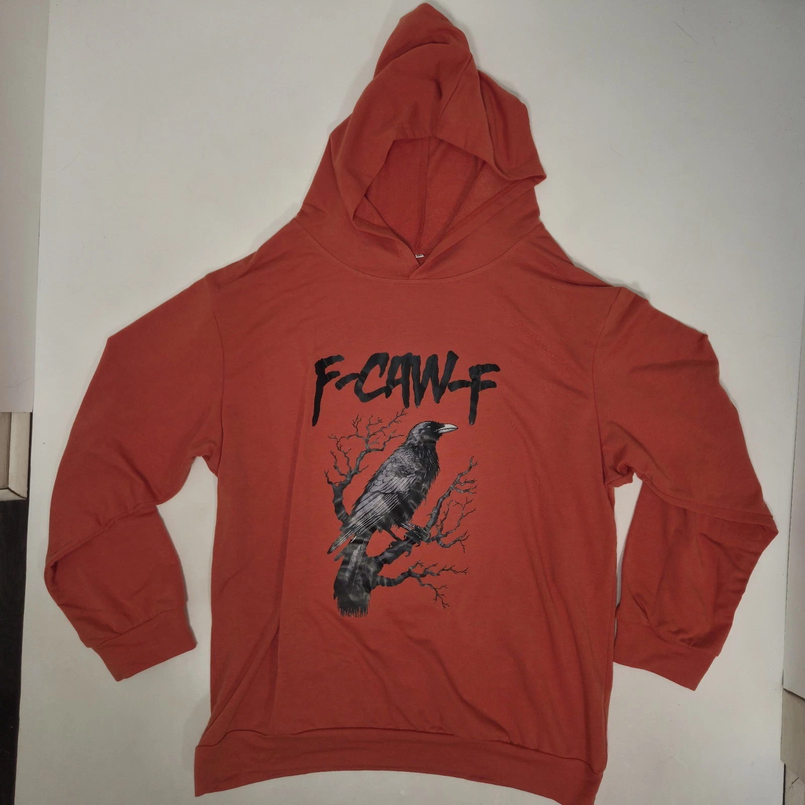 F-Caw-F Funny Meme Shirt Crow Raven Long Sleeve Lightweight Hoodie Mens Red XL