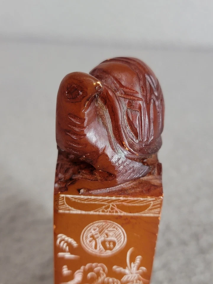 Selo de selo chinês de pedra de sabão esculpido à mão com tartaruga  - Imagem 3 de 4