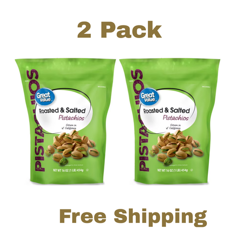Great Value Roasted & Salted Pistachios, 16 oz Resealable Bag Pack of 2 ...