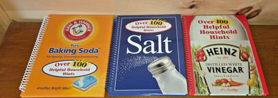 3 Book Lot: Over 100 Helpful Household Hints Baking Soda, Vinegar And Salt 