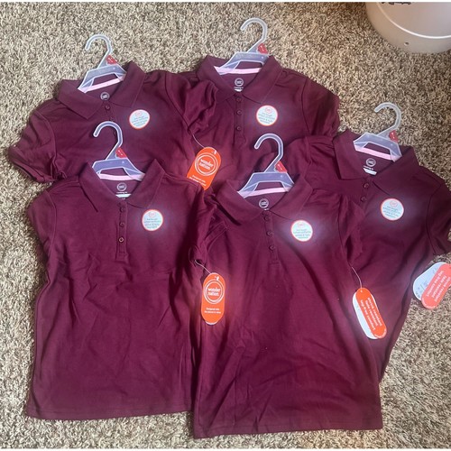 Wonder Nation Uniform Polo Shirts Kid School Burgundy Size M (7-8) Set of 5