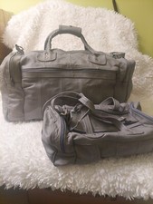 Vintage 80s Gray Leather Bag Purse set 2 bags