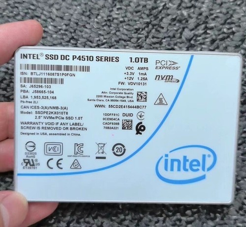 Intel SSD 1TB P4510 Series DC U.2 SSDPE2KX010T8 VDV10131 2.5" NVMe/PCle sSD 1.0T - Picture 2 of 5