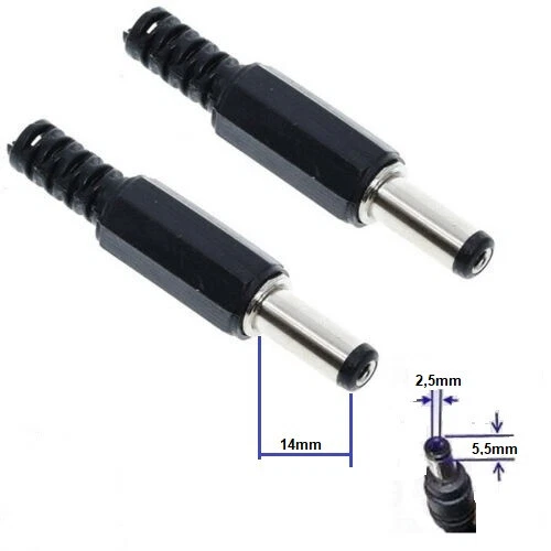 DC hollow plug with kink protection, Ø external: 5.5 mm, Ø internal: 2.5 mm, L-14 mm