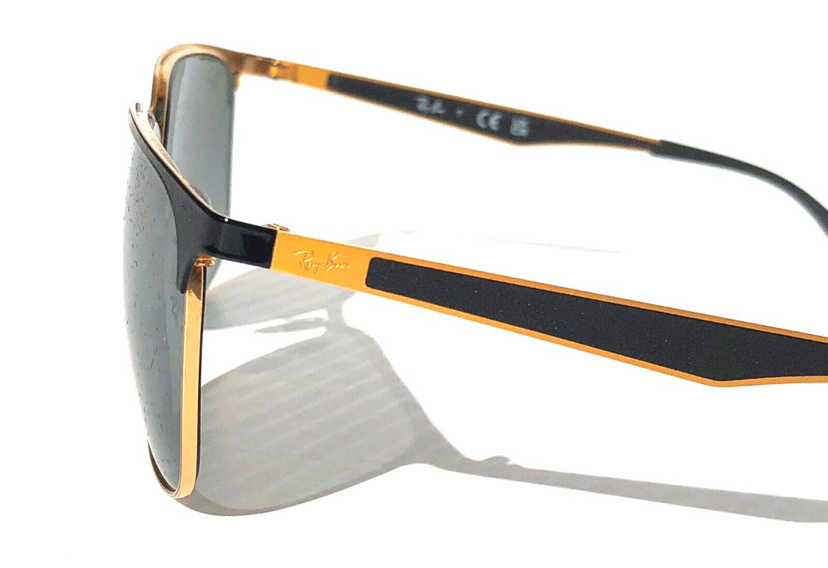 NEW Ray Ban Black On Gold Frame Grey Mirror Gradient Lens Sunglass