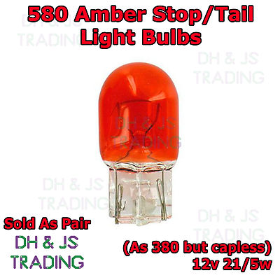 2 x 580 / 380W Amber Stop Tail Light Bulbs Large Capless Car Auto Van 12v 21/5w