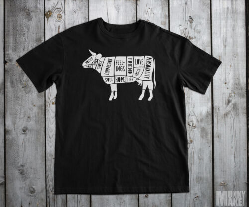 happy VEGAN COW T-SHIRT ALL SIZES veggie animal rights protest ALF COMPASSION  - Picture 1 of 15