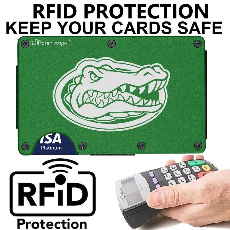 Cartera Florida Gators Grabada Titanio Verde Bloqueo RFID con Clip D7 Foto 2 de 4