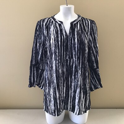 Gloria Vanderbilt Nova Flutter Sleeve Blouse Size S Paint Flow Black