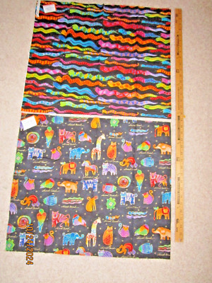 Laurel Burch Lot of (2) Fat Qtrs ''Jungle Song'' Black (2002 ?) 100% Cotton Quilt