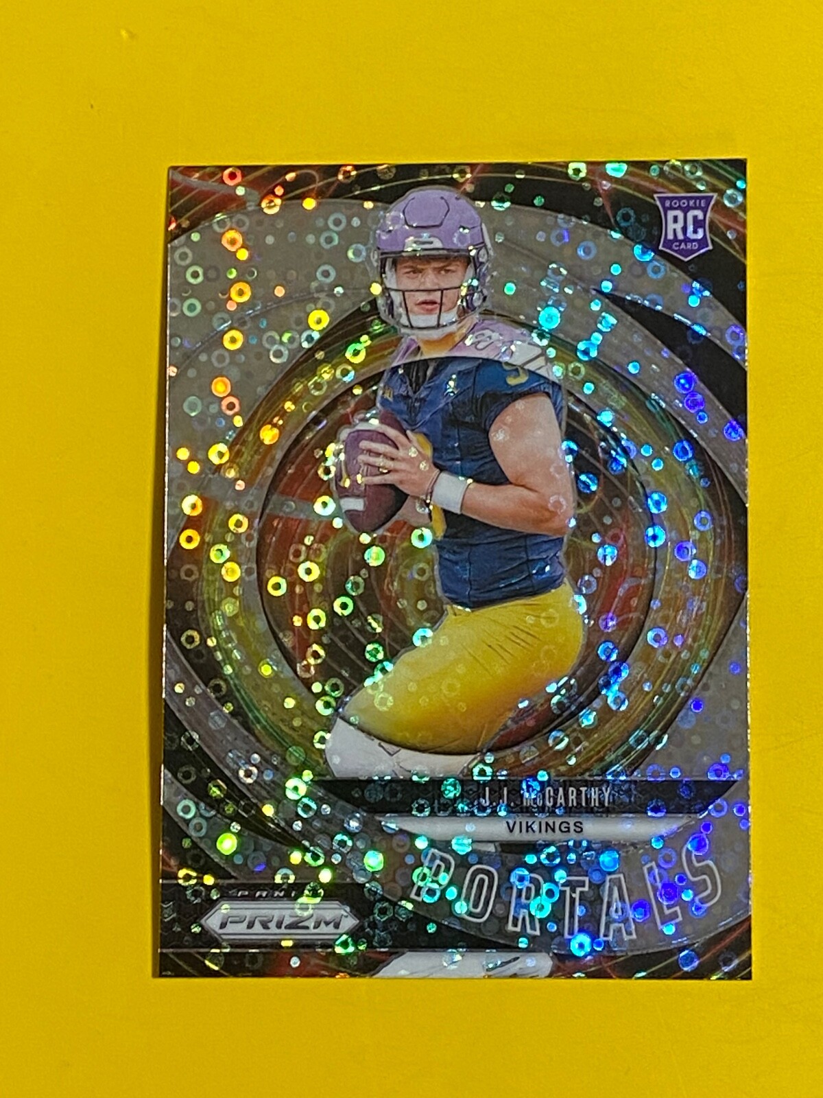 2024 Panini Prizm No Huddle J.J. McCarthy Rookie Portals Disco SP RC #7 Vikings