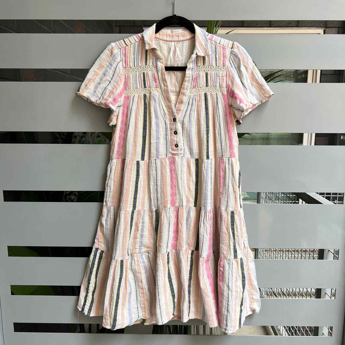 Anthropologie Georgina Striped Tiered Cotton Shirt Dress Size XS | eBay