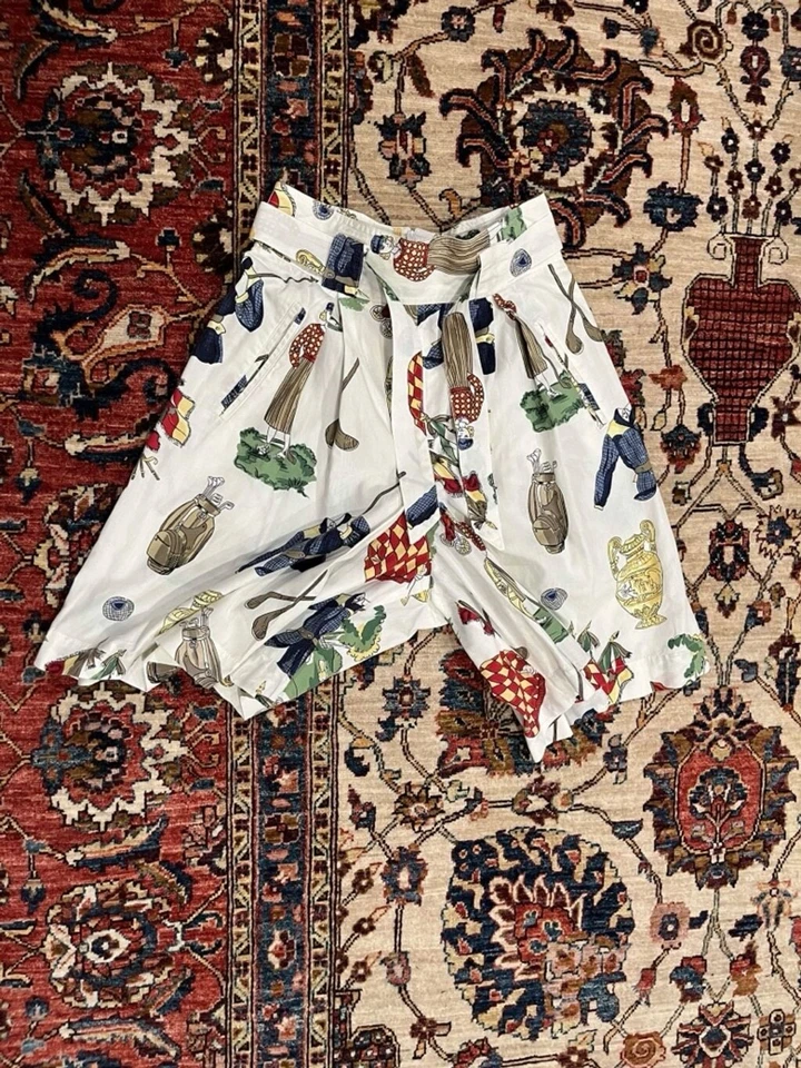 Vintage Britânico Cáqui Novidade Maximalista Golfe Esportivo Plissado Cintura Alta Curto - Imagem 2 de 4