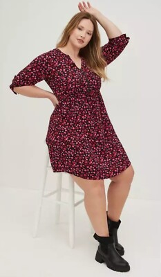 NWT Torrid Plus Size 2 2X 18/20 Mini Challis Zip-Front Shirt Dress Hearts