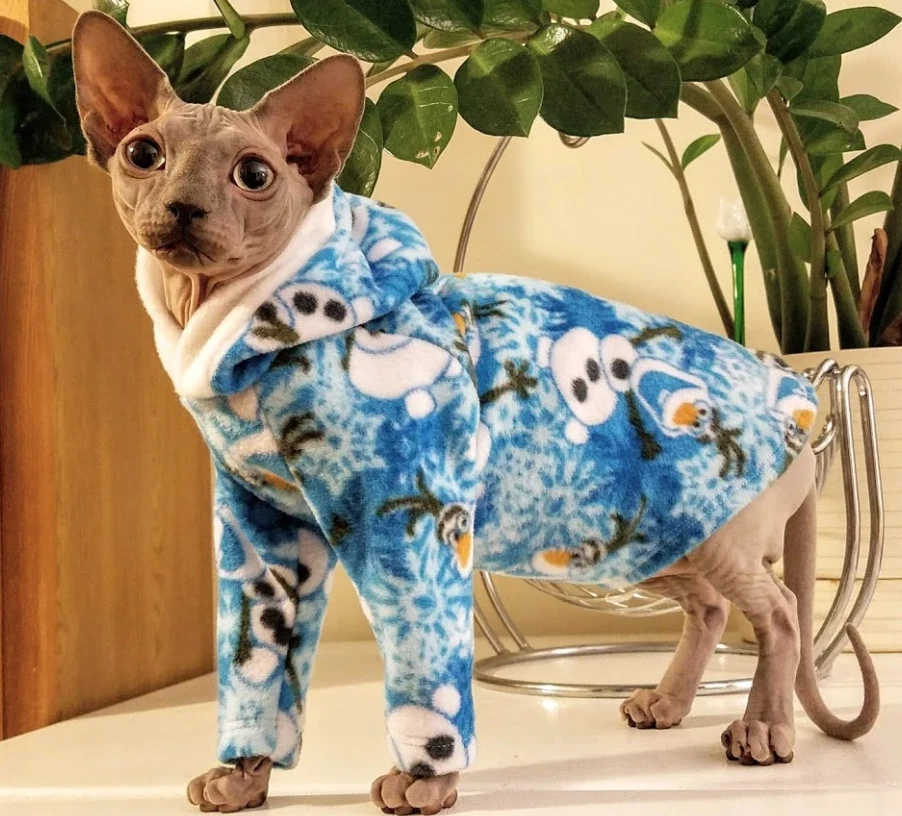 Warm Fleece Snowman Sweater for Cats - MEDIUM, Cozy Winter Cat Jacket, Pajamas - Image 3 of 4