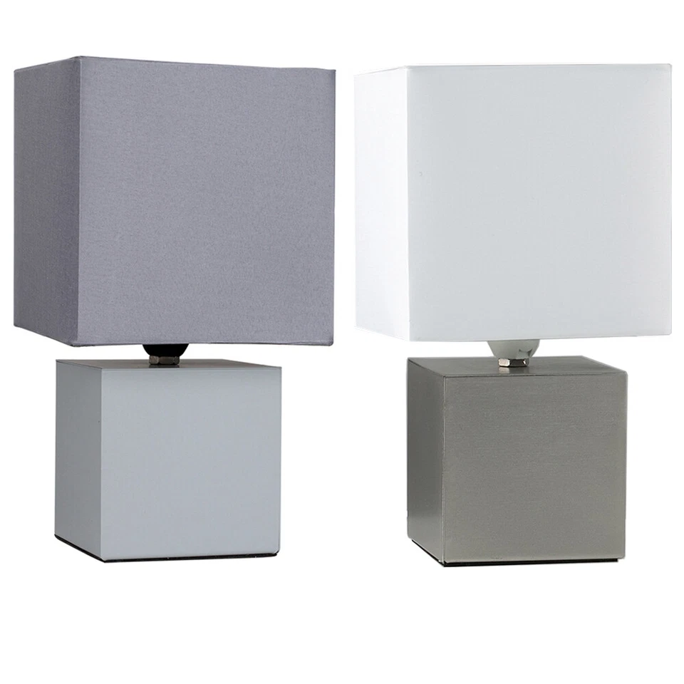 VALUELIGHTS Cube Base Touch Table Lamp 23CM Tall Bedside Light Fabric Square Shade LED Bulb