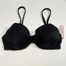 Victoria Secret 32D Twist Front Push Up Bikini Top Underwire Black