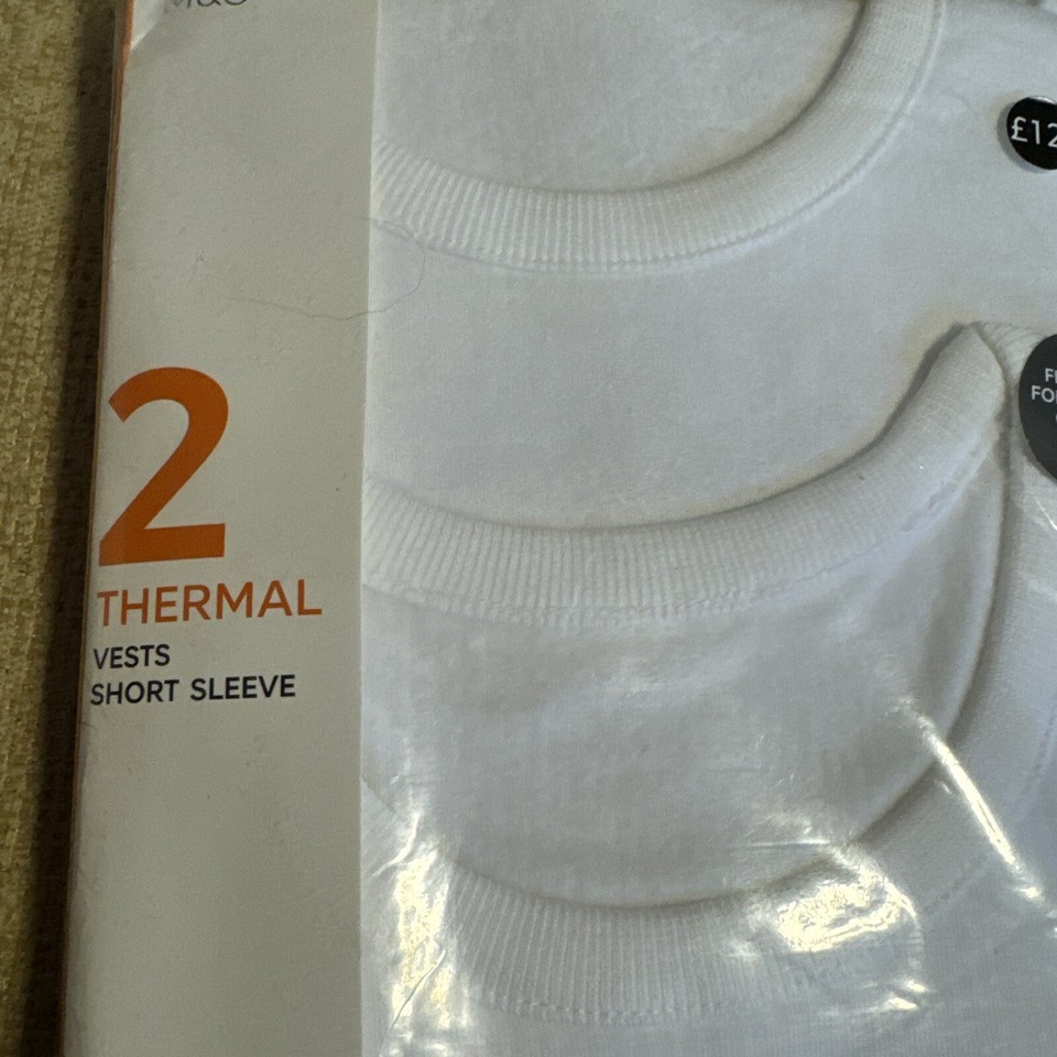 M&S Boys Thermal Vest Sleeveless 2 Pack White Cotton Mix 910 Yrs