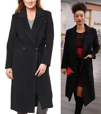 Kathy Ireland Twill Wool-Blend Tailored Double Breasted Duster Coat XL