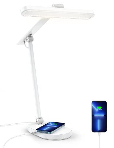 MOMAX LED Desk Lamp with 15W Wireless Charger, Eye-Caring Q.Led Large White - Picture 1 of 7