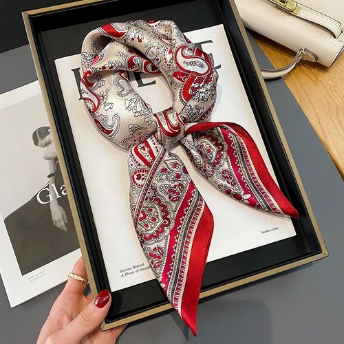100% Silk Scarf Women Vintage Red Paisley Kerchief Square Bandana Wrap 68*68cm - Picture 2 of 5