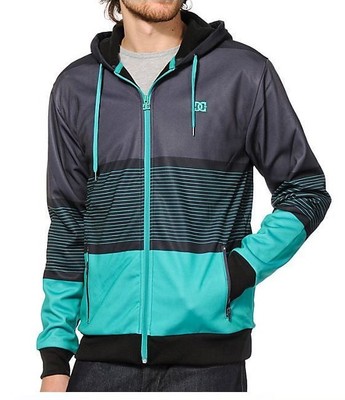 NWT MENS DC CELSIUS TECH FLEECE JACKET $70 charcoal teal embroidered logo hoodie
