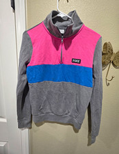 PINK Victoria  s Secret Fleece Colorblock 1/2 Zip Mock Neck Sweatshirt Women  s XS