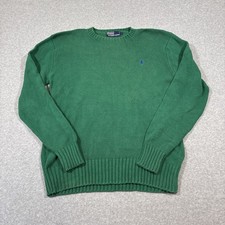 Polo Ralph Lauren Sz L Green Cotton Knit Sweater Crewneck Classic Preppy