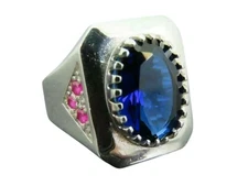 NATURAL BLUE SAPPHIRE & PINK TOURMALINE SEPTEMBER BIRTH 925 SOLID SILVER RING