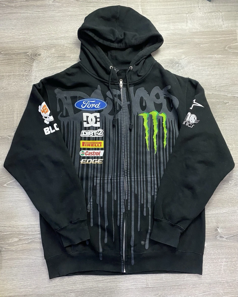 Monster Energy DC Shoes Full Zip Hoodie Sweatshirt Size L Black