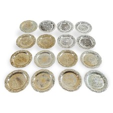 VINTAGE SET OF 16 ORNATE EMBOSSED METAL DRINK COASTERS