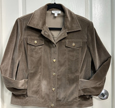 St John Sport By Marie Gray Womens Jacket Brown Velour Button Up Size Small
