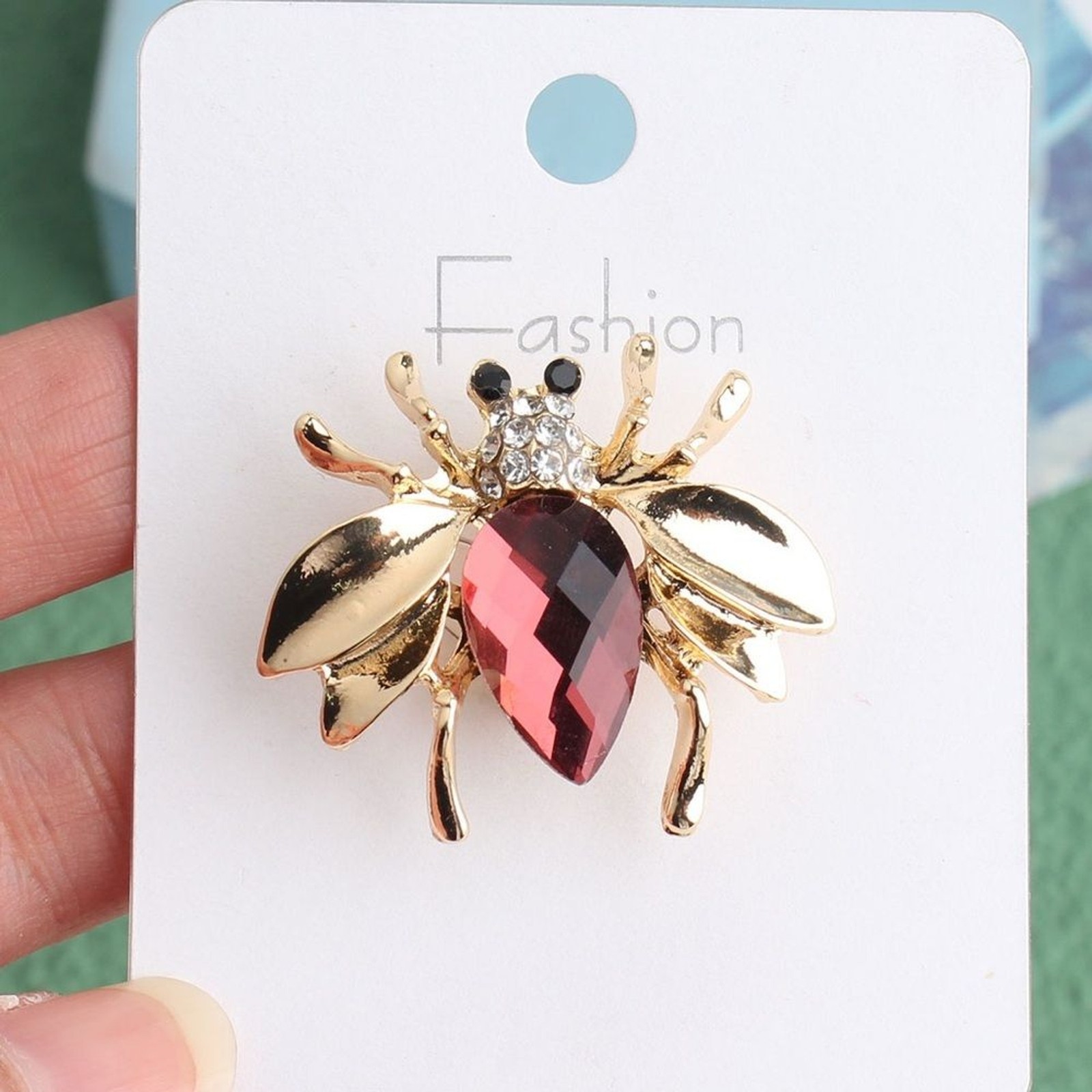 Gold Tone Bee Brooch Purple Teardrop Crystal Rhinestone Insect Pin