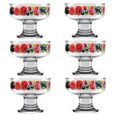 STPGOODS Berry Glass Footed DESSERT BOWL Set of 6 Stemmed Ice Cream Bowl Set
