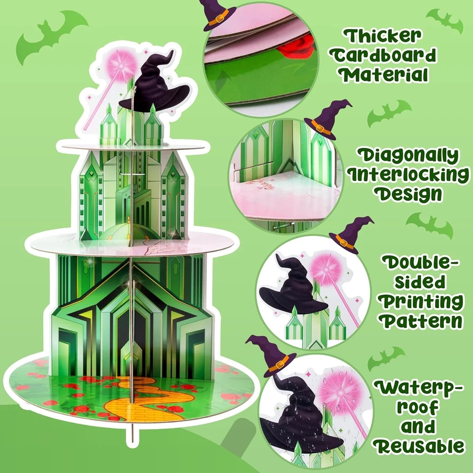 Soporte para Cupcakes de 3 Niveles - Coronas de Princesa y Sombreros de Bruja Tema de Halloween Postre H Foto 3 de 4