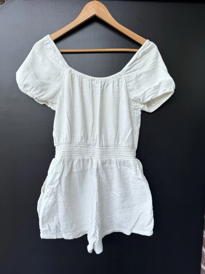 Mameluco de manga corta estilo campesino 100 % algodón Aerie Ivory Gauzy talla pequeña ¡EXCELENTE ESTADO USADO! Foto 2 de 3