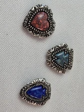 3 Vintage NONY Western Silver Tone Faux Green Blue Red Stones Button Covers