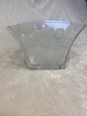 Barolac Josef Inwald Frosted Tulips Glass Bohemian Czech Bowl Vase Lead Crystal