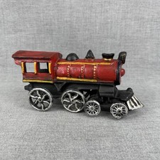 Vintage Cast Iron Toy Train Steam Locomotive Red Black Decorative Railroad