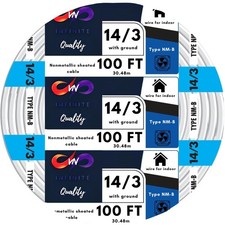 14/3 NM-B Wire with Ground Cable Electrical Wire Sheathed Cable Indoor 100ft