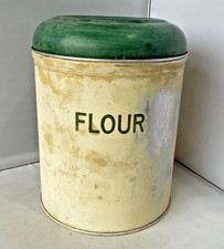 Vintage Flour Storage Tin Green Cream Retro Kitsch 1930s 1940s Kitchenalia Prop