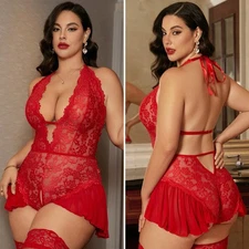 Women Lace Sexy Lingerie Nightwear Babydoll Sleepwear Bodysuit Dress Plus Size